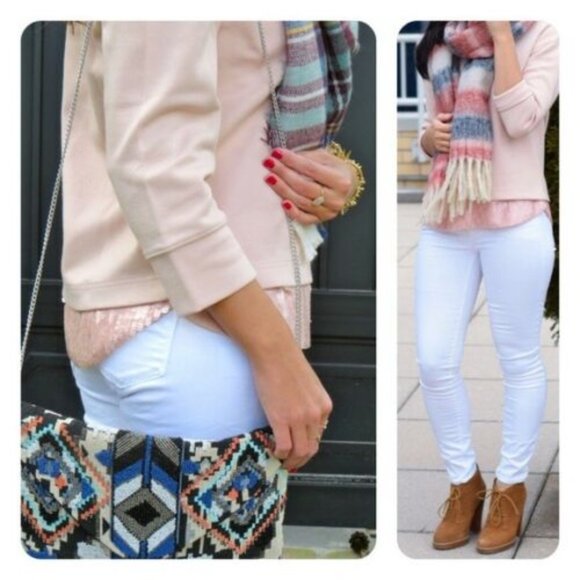 NWT J Crew Sequin Trim Sweatshirt Top Blush Pink E4182 Women's Size Large H12697 - Picture 11 of 12